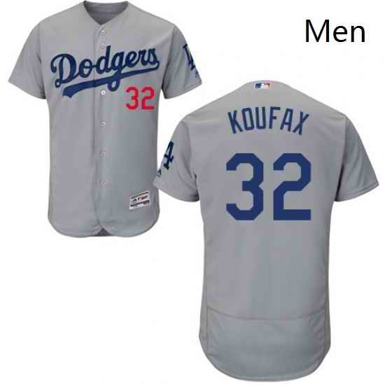 Mens Majestic Los Angeles Dodgers 32 Sandy Koufax Gray Alternate Road Flexbase Collection 2018 World Series Jersey